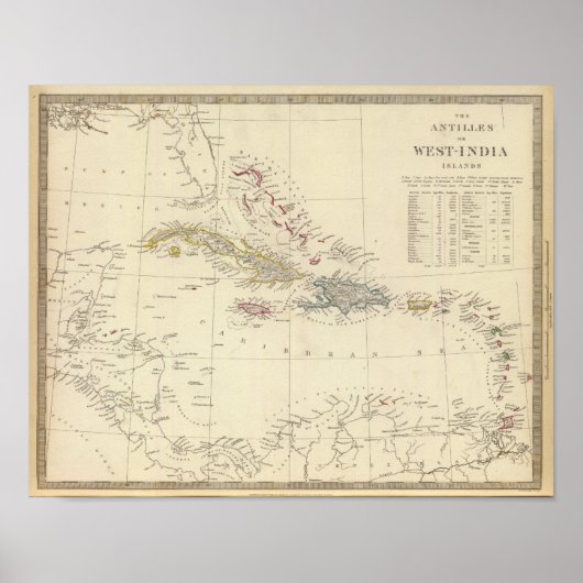 Poster Antilles ou îles de l'Inde occidentale (Devant)