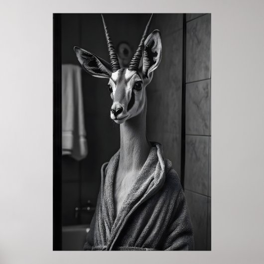 Poster Antilope drôle en robe de chambre imprimée, salle  (Devant)