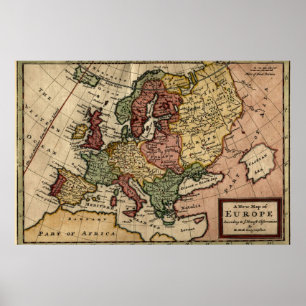 Poster Antiquarian 1721 Map of Europe by Herman Moll