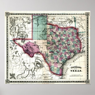 Poster Antiquarian Map of Texas by Schönberg & Co.