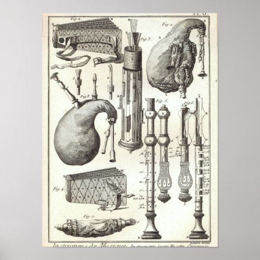 Poster Antique 1769 Bagpipes & Wind Instruments (Devant)