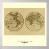 Poster Antique 1786 World Map by William Faden (Devant)