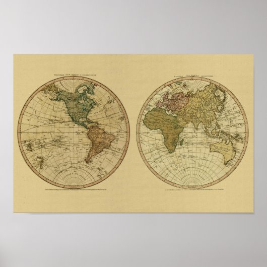 Poster Antique 1786 World Map by William Faden (Devant)