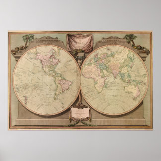 Poster Antique 1808 Carte du monde par Laurie et Whittle