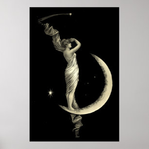 Poster Antique 1889 Femme Sur Crescent Moon