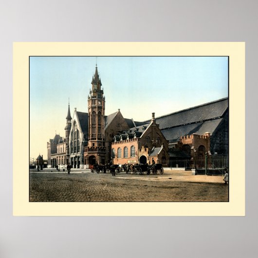 Poster Antique 1890 couleur photo gare de Bruges (Devant)