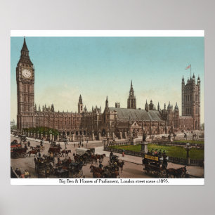 Poster Antique Big Ben & Houses of Parliament 1895 Londre