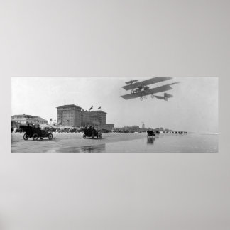 Poster Antique Biplane sur Daytona Beach, Floride, 1911