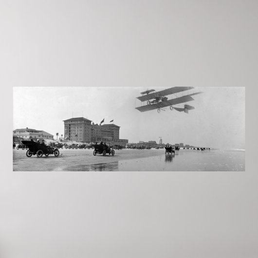 Poster Antique Biplane sur Daytona Beach, Floride, 1911 (Devant)