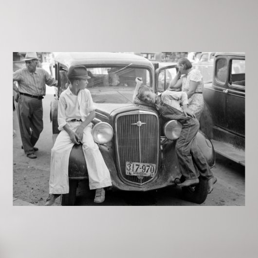 Poster Antique Car, Famille de la Grande Dépression, anné (Devant)