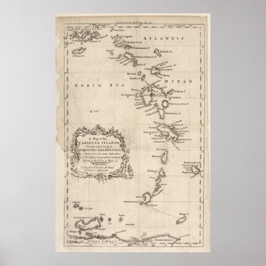 Poster Antique carte des Antilles (Devant)