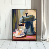 Poster Antique Coffee Machine Latte Watercolor