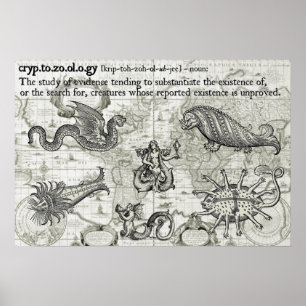 Poster Antique Cryptozoology Map Print