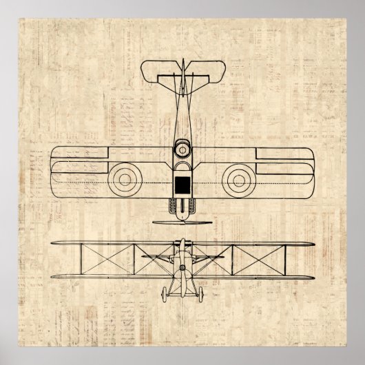Poster Antique Diagrammes d'avion Art plan Vintage (Devant)
