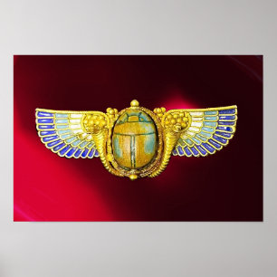 POSTER ANTIQUE EGYPTIAN WINGED SCARAB /CORNUCOPIA JEWEL