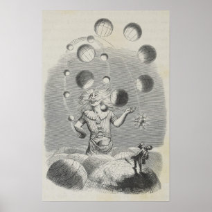 Poster Antique Grandville Humour Astronomie Planet Jongla