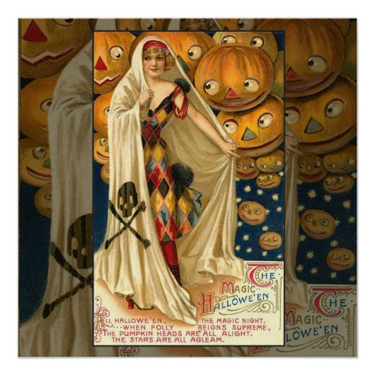 Poster Antique Halloween Jack-o'-lantern Costume Femme (Devant)