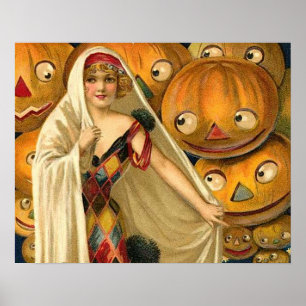 Poster Antique Halloween Jack-o'-lantern Costume Femme