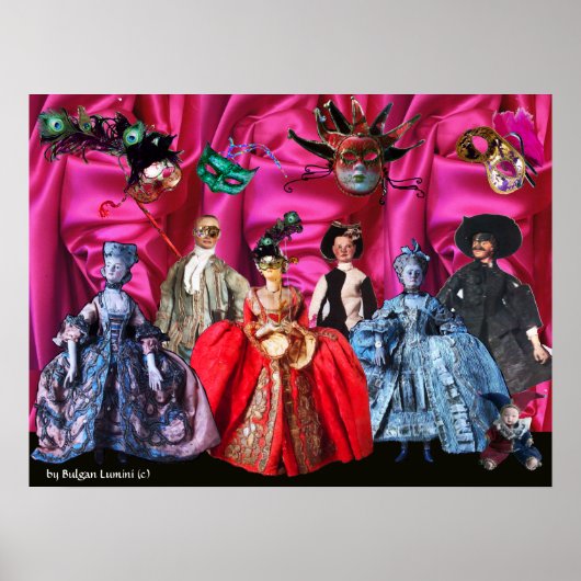 POSTER ANTIQUE ITALIENNE PUPPETS MASQUERADE COSTUME PARTI (Devant)