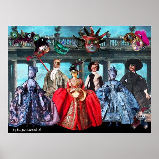 POSTER ANTIQUE ITALIENNE PUPPETS MASQUERADE COSTUME PARTI (Devant)