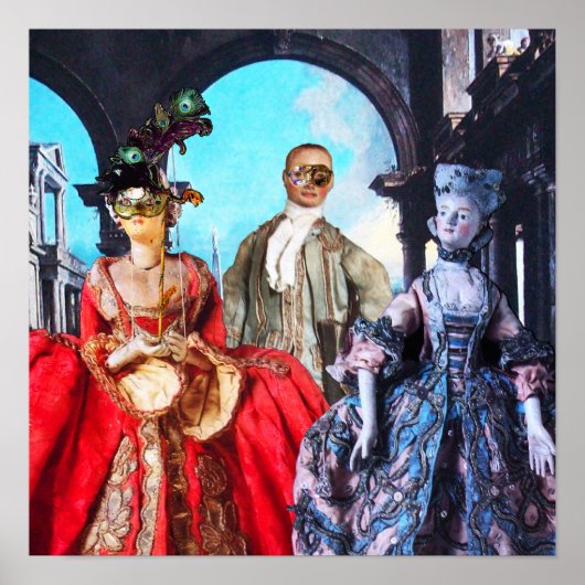 POSTER ANTIQUE ITALIENNE PUPPETS MASQUERADE COSTUME PARTI (Devant)