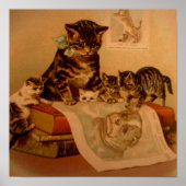 Poster Antique Kittens & Books Kitty School (Devant)