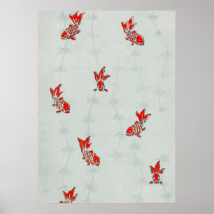 Poster Antique Koi Goldfish Boîtier japonais Imprimer