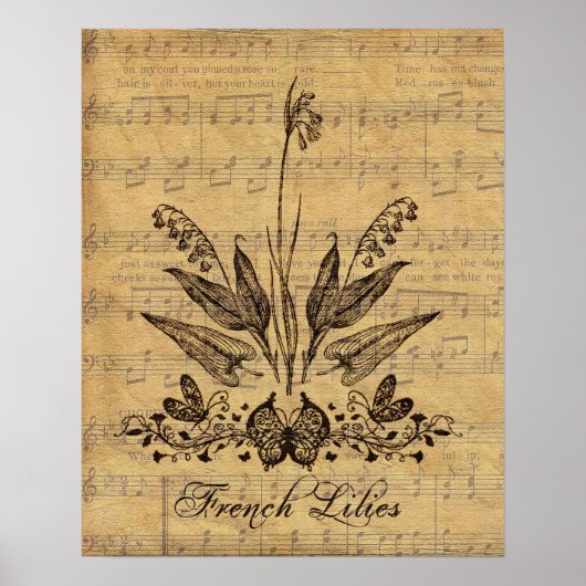 Poster Antique Lillies Botanique (Devant)
