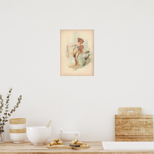 Poster Antique Lithographie Imprimer Iris Nymphe (Cuisine)