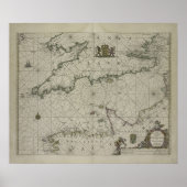 Poster Antique Map of Channel, 1666 (Devant)
