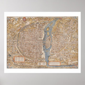 Poster Antique MAP PARIS vintage
