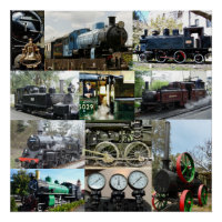 Antique Moteur à vapeur Locomotive Train Collage