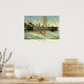 Poster Antique Navire Capturer des calamars géants (Cuisine)