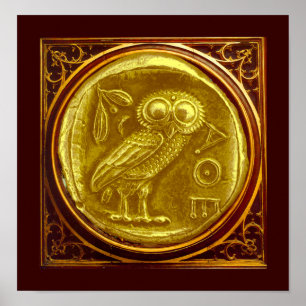 POSTER ANTIQUE OWL GOLD COIN