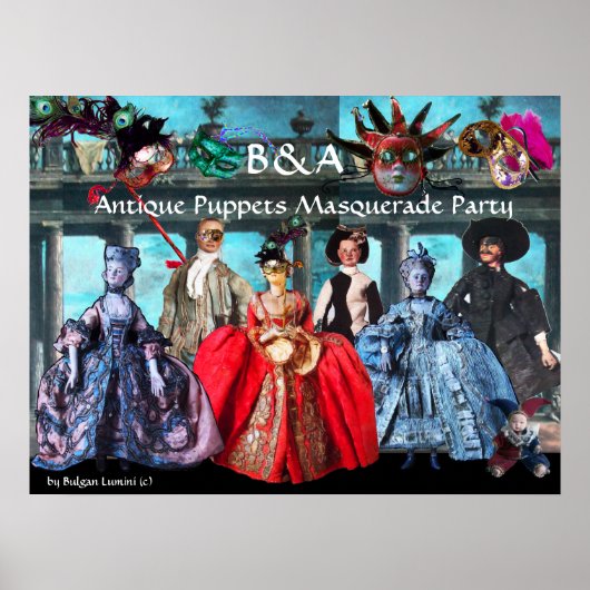 POSTER ANTIQUE PUPPETS MASQUÉRADE COSTUME PARTY MONOGRAS (Devant)