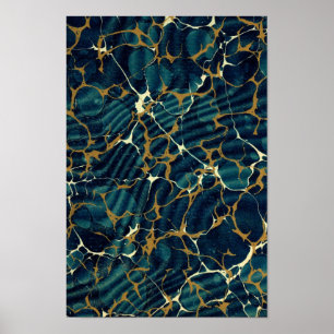 Poster Antique reliure en papier fin marbré bleu marbré