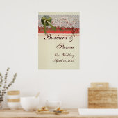 Poster Antique Rose dentelle Rustique Rouge Victorien Bur (Cuisine)