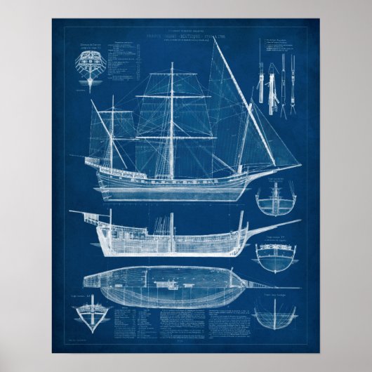 Poster Antique Ship Blueprint I (Devant)