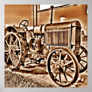 Poster Antique Tracteur Équipement Agricole Classic Sepia