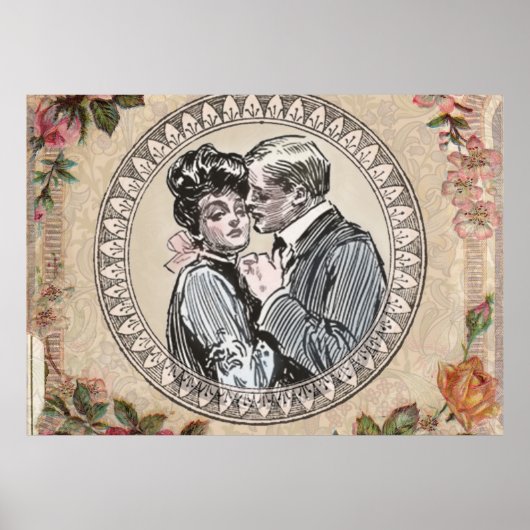 Poster Antique Vintage Couple Rose fille (Devant)