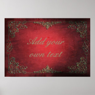 Poster Antique vintage orné rouge or personnalisé