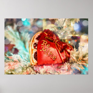 Poster Antique Vintage Valentine Heart in Red Be Mine