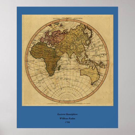 Poster Antique William Filament 1786 Eastern Hemisphere (Devant)