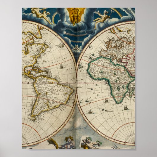 Poster Antique World Map - Blaeu, Joan 1664 (Devant)