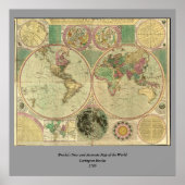 Poster Antique World Map by Carington Bowles, environ 178 (Devant)