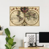 Poster Antique World Map by Guillaume de L'Isle, 1720 (Bureau à domicile)