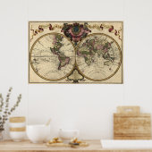 Poster Antique World Map by Guillaume de L'Isle, 1720 (Cuisine)