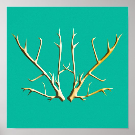Poster Antlers en or sur Turquoise (Devant)