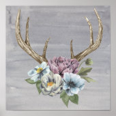 Poster Antlers floraux de cerfs (Devant)