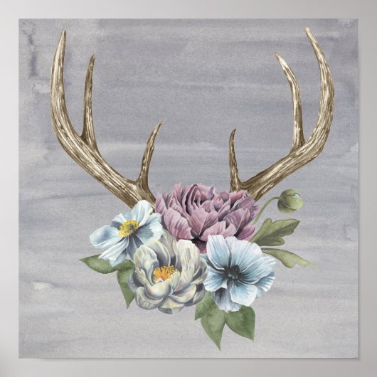 Poster Antlers floraux de cerfs (Devant)